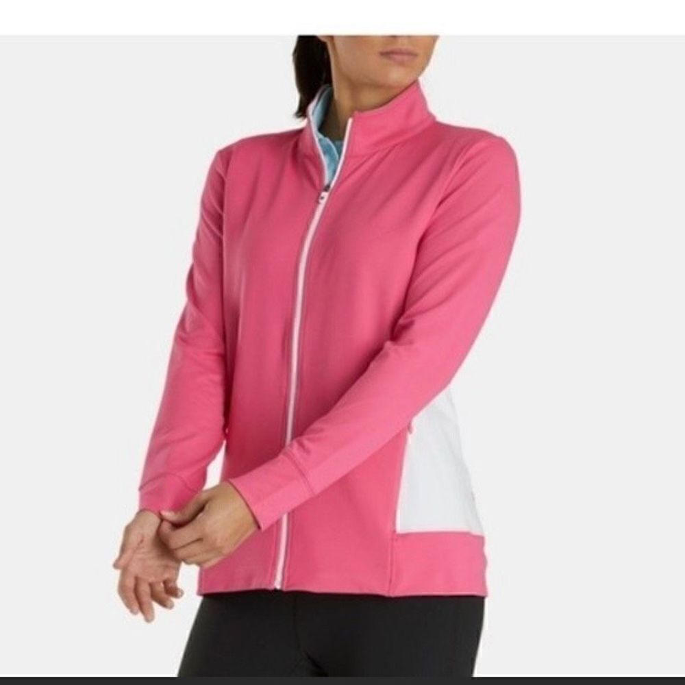 FootJoy Hot Pink White Full Zip Mid Layer Jacket Panel Pockets Size S